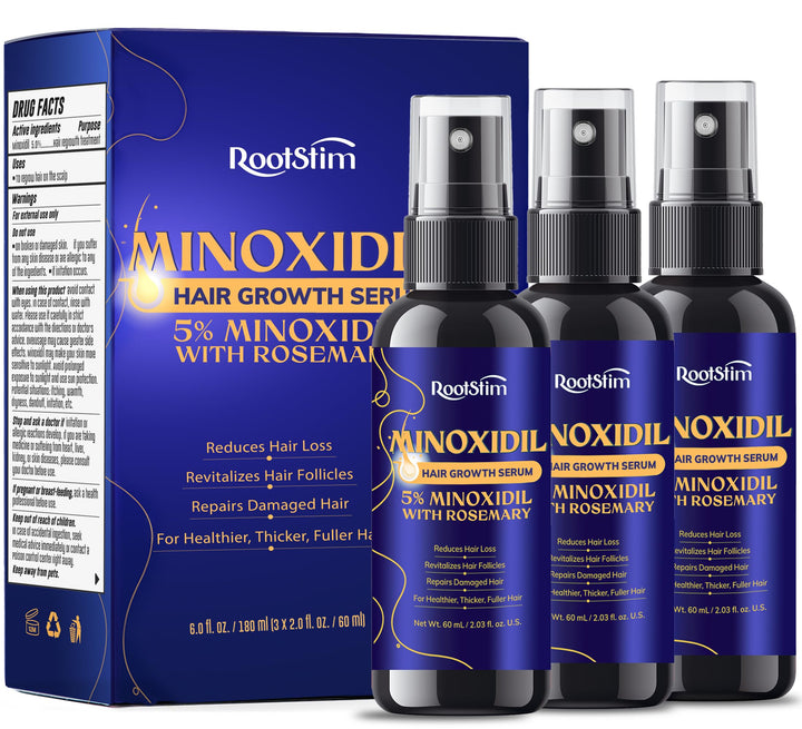 RootStim front packaging showing bottle trio and benefits
