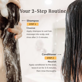 RootStim hair in use—person shampooing wet hair, demonstrating improved scalp refreshment