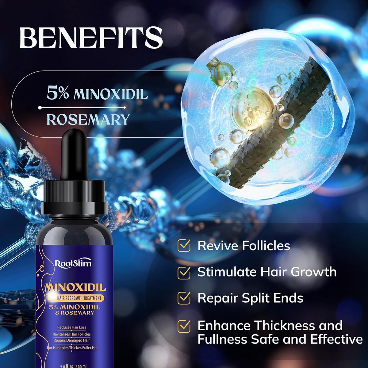 RootStim ingredients display with rosemary and biotin supporting scalp health