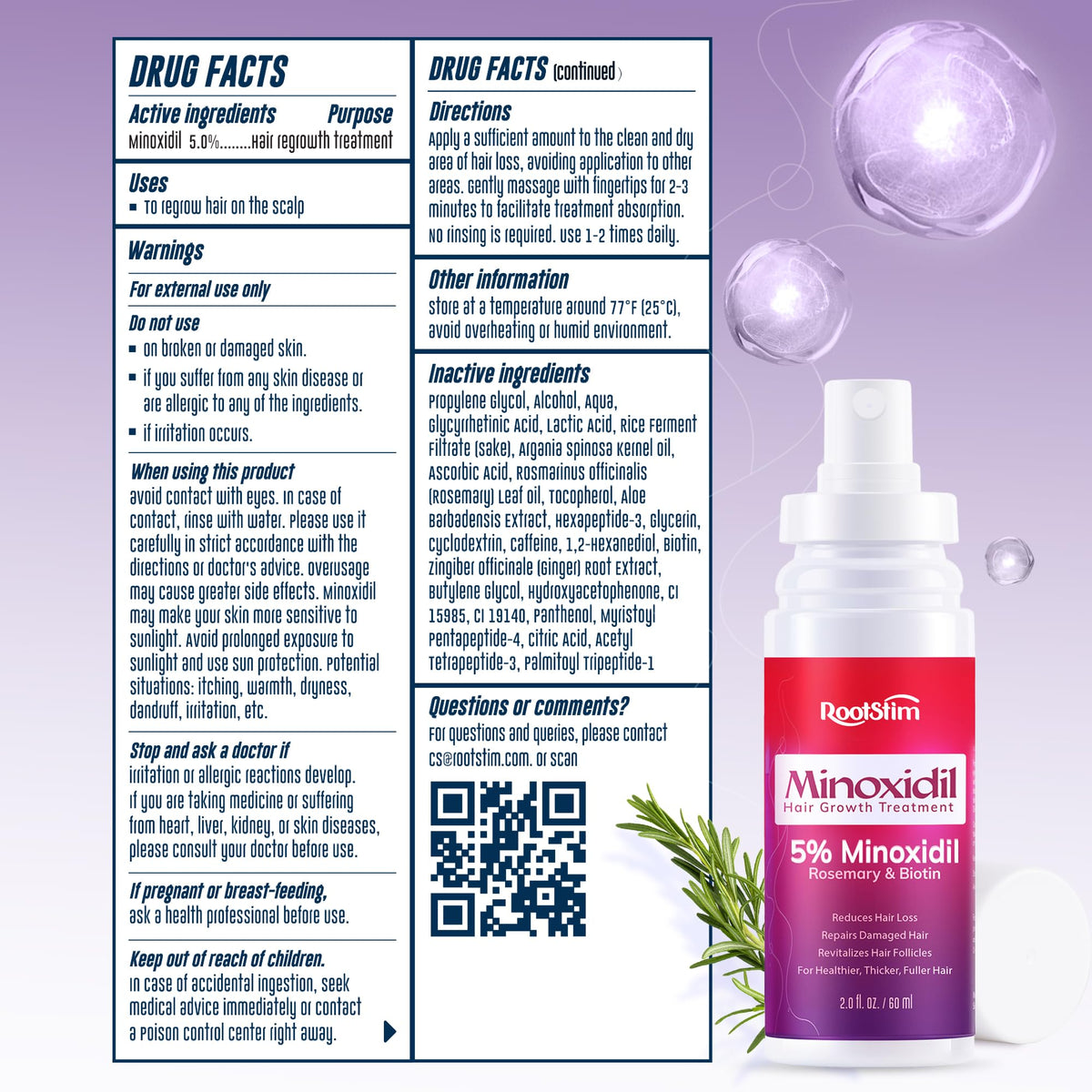 RootStim label close-up showing ingredient list and simple usage directions for safe application