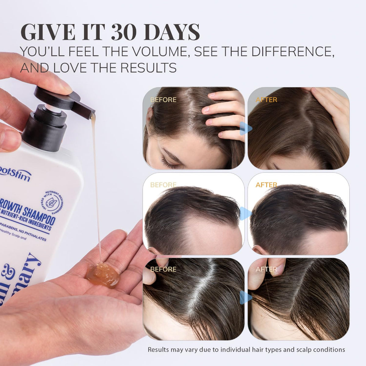 RootStim pump dispensing shampoo to demonstrate easy application