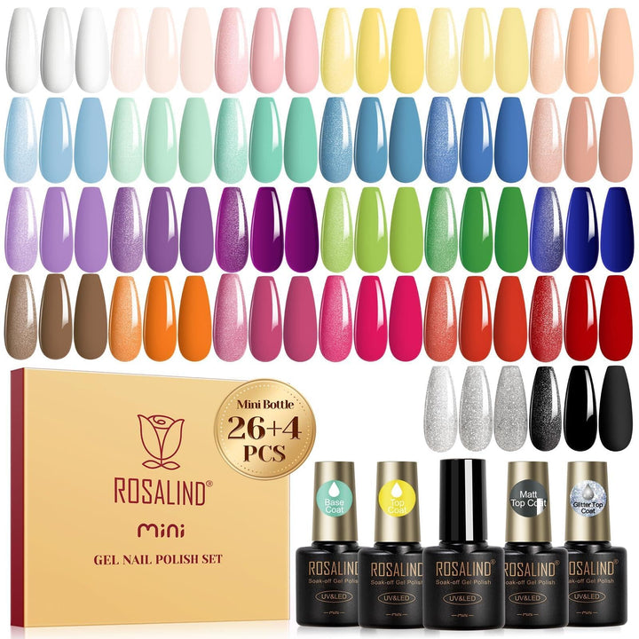 ROSALIND front packaging showing 30pcs pastel gel polish set and gift-ready box