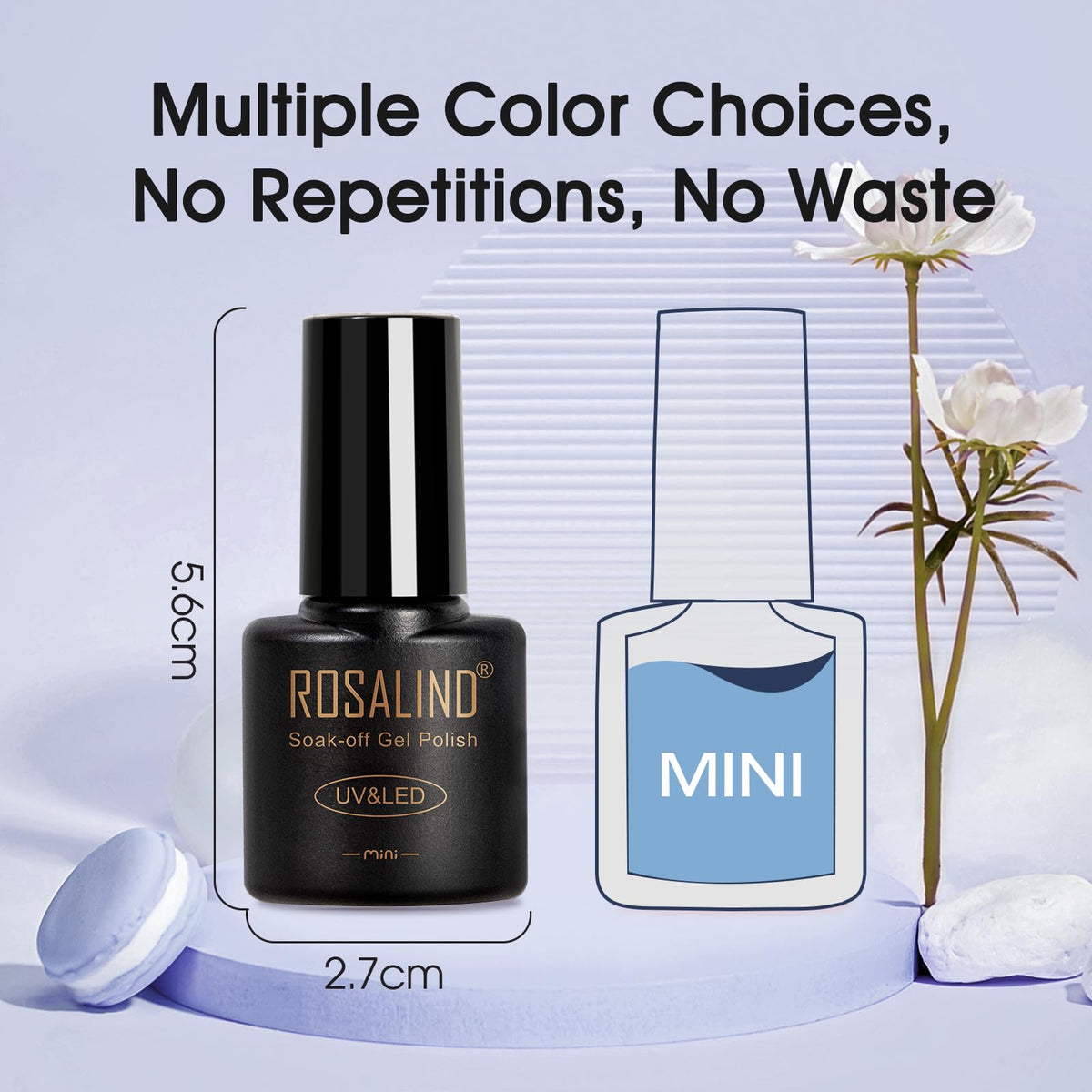 ROSALIND kit beside a ruler to show mini bottle size for portability benefit