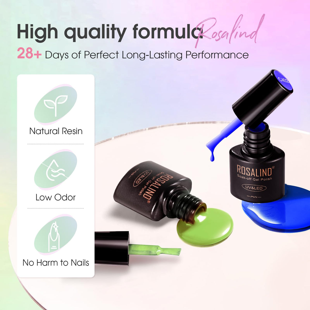 ROSALIND glossy matte and glitter top coats side by side showing finish options