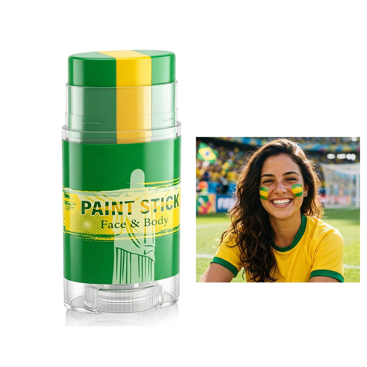 Rosawee front packaging in Brazil green and yellow showing bold team colors and benefit visibility