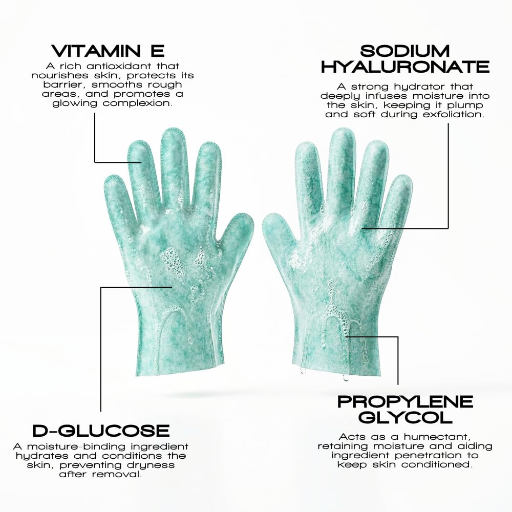 Rose & Caramel glove in use in shower demonstrating easy removal