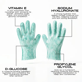 Rose & Caramel glove in use in shower demonstrating easy removal