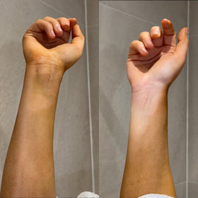 Rose & Caramel gloves beside moisturizer showing skin-conditioning benefit