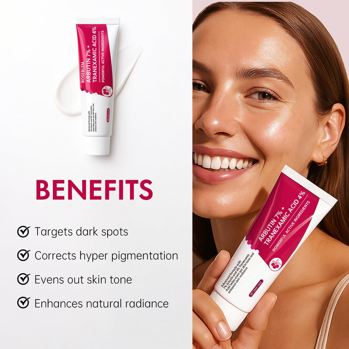 Roseblem cream applied to hand illustrating smooth spread and hydration