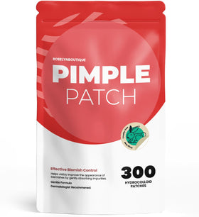 ROSELYNBOUTIQUE front packaging showing 300-count pimple patches and sizes