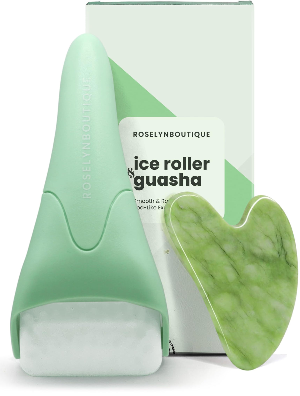 ROSELYNBOUTIQUE ice roller front view showing smooth cooling head and ergonomic handle benefit