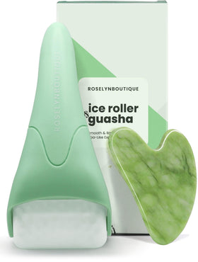 ROSELYNBOUTIQUE ice roller front view showing smooth cooling head and ergonomic handle benefit