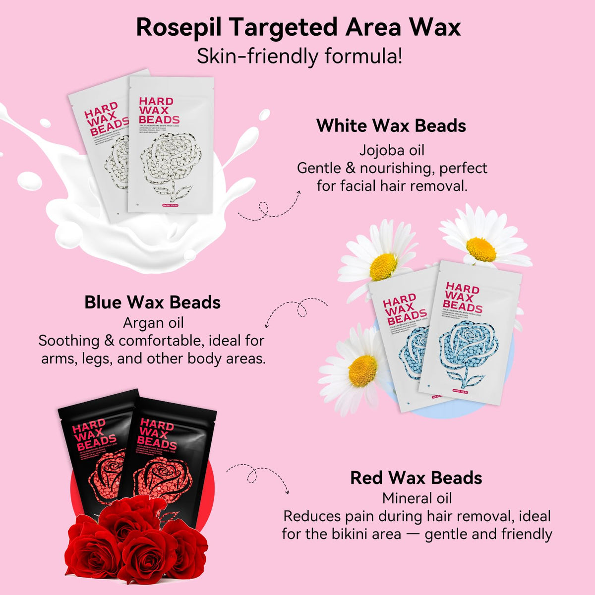 ROSEPIL melting wax applied to leg for smooth, effective hair removal