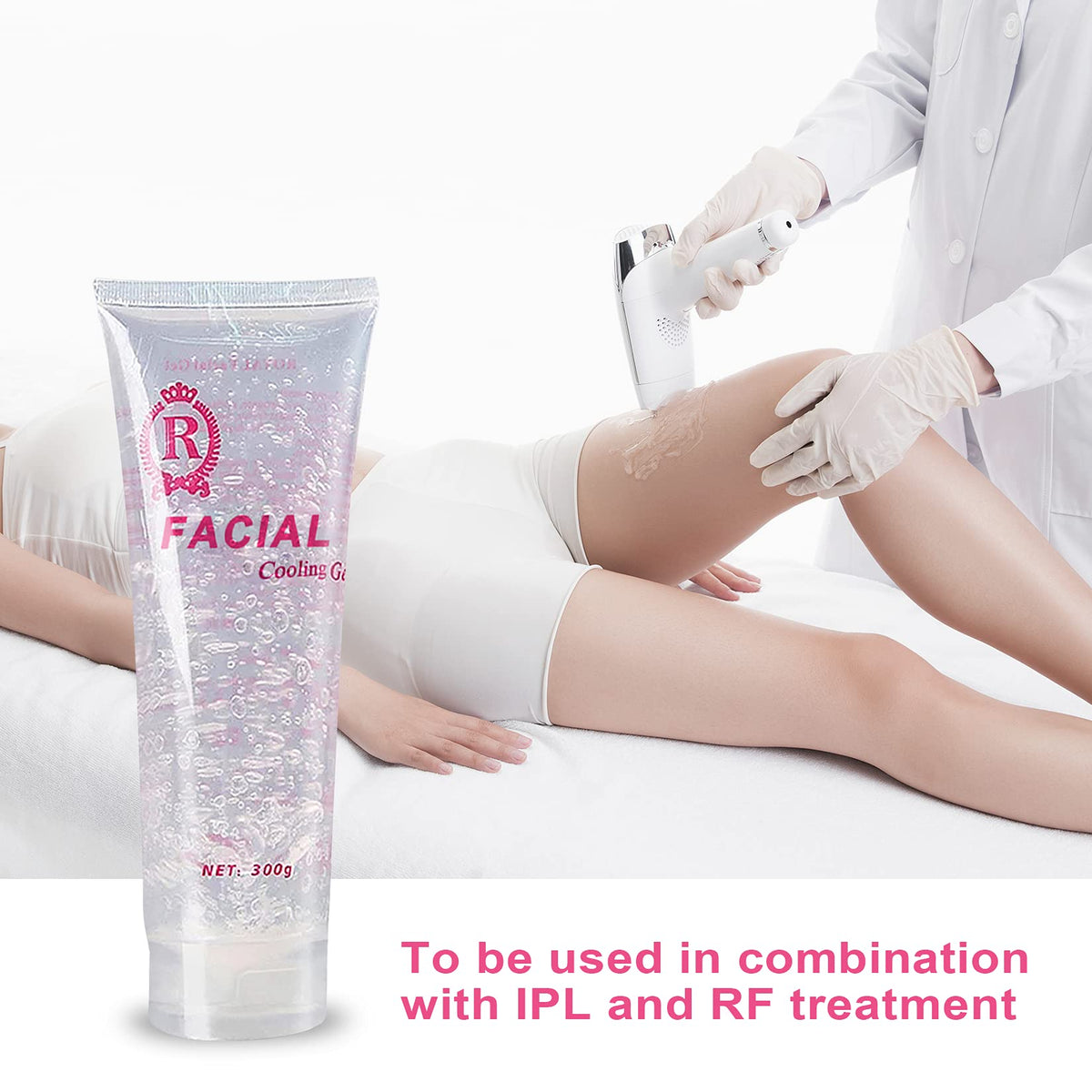 RoseVee close-up gel texture highlighting smooth, non-greasy formula for comfortable treatments