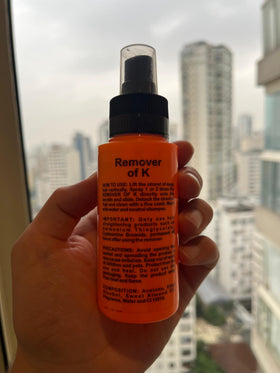 Rosy Fharia Keratin FiX 100ml next to a tape measure showing travel-friendly size