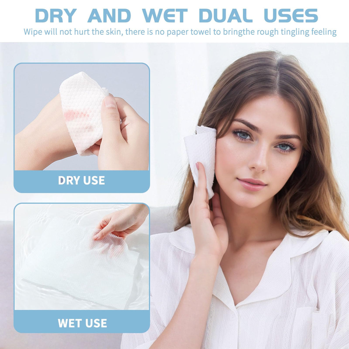 Rouceyxin single wipe flat lay displaying 7.9x7.9 inch size for full-face coverage