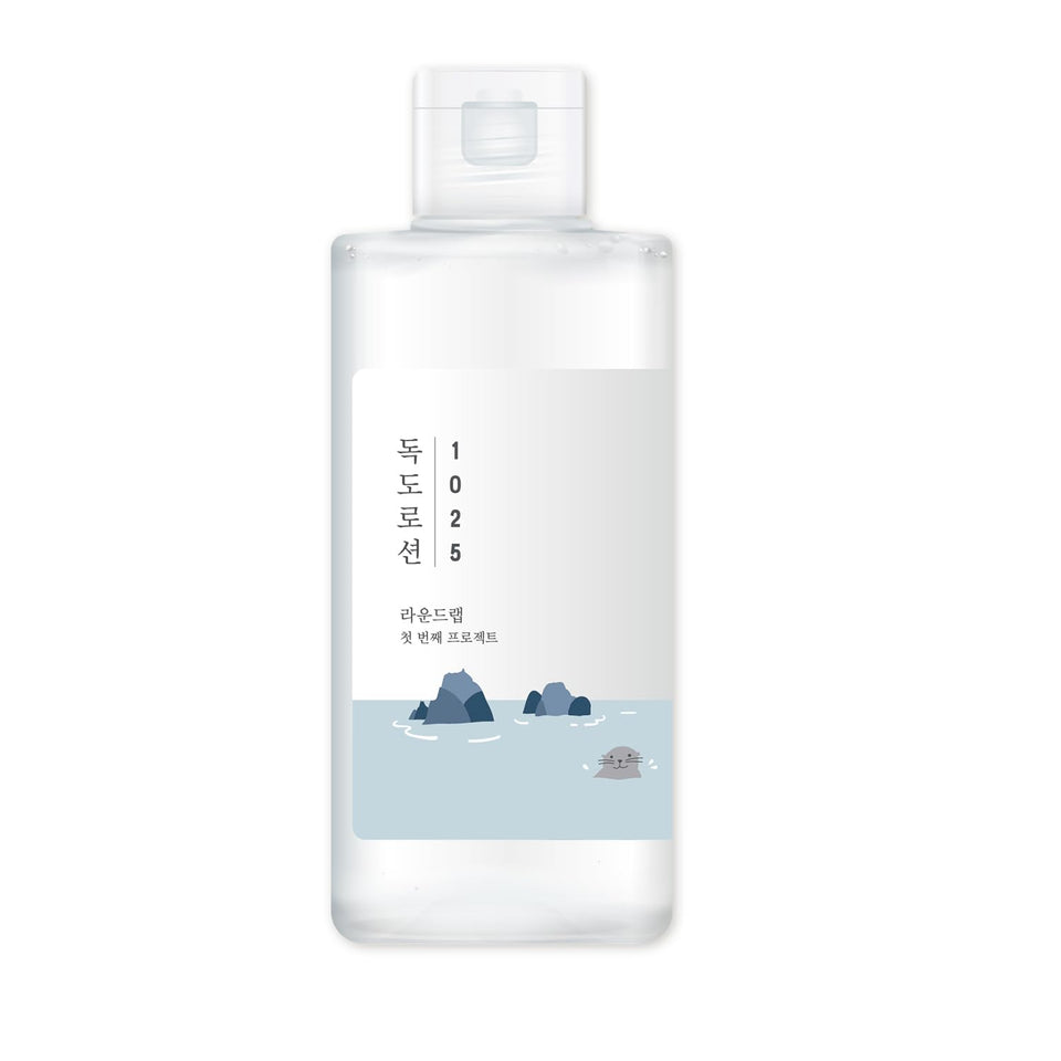 ROUND LAB 1025 Dokdo Lotion front packaging showing bottle and label benefit