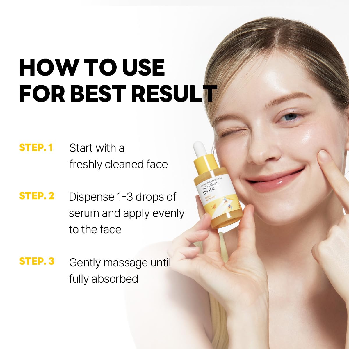 ROUND LAB hand applying serum, shows smooth application and hydration benefit