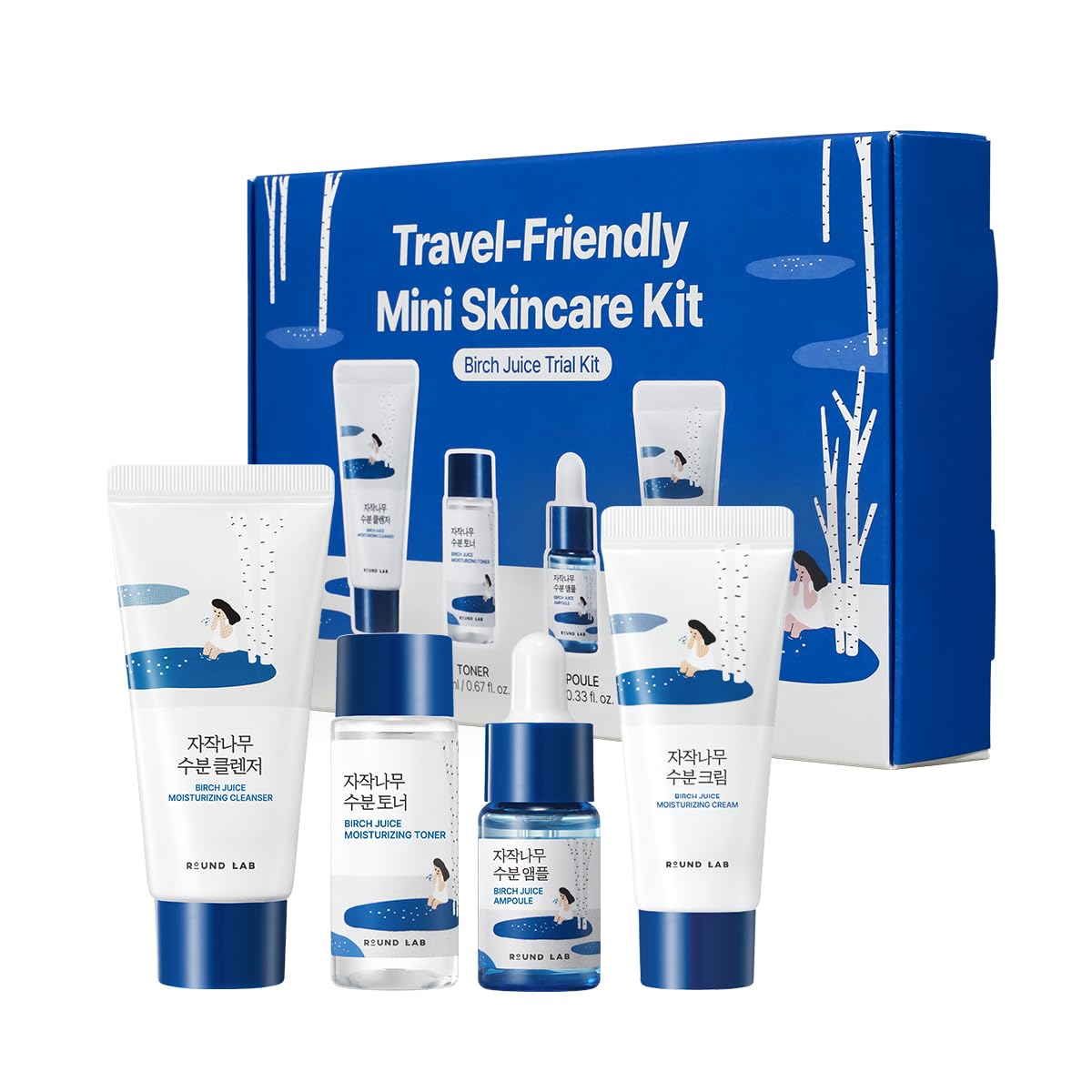 ROUND LAB mini kit front packaging showing four travel-sized hydrating products