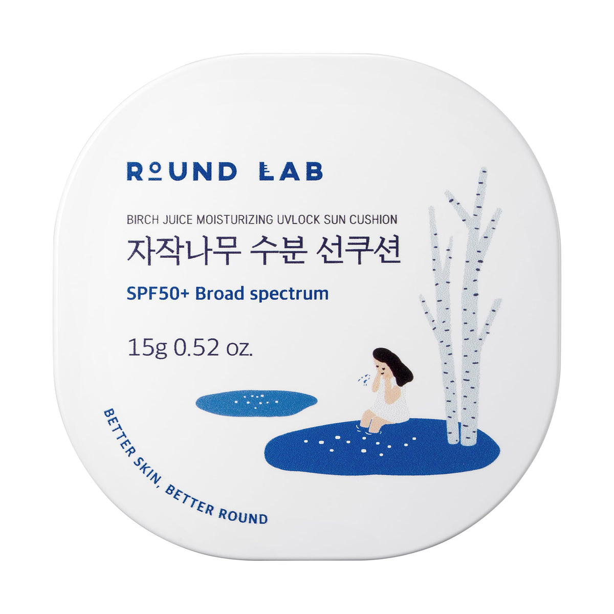 ROUND LAB front packaging compact sun cushion showing SPF50+ protection