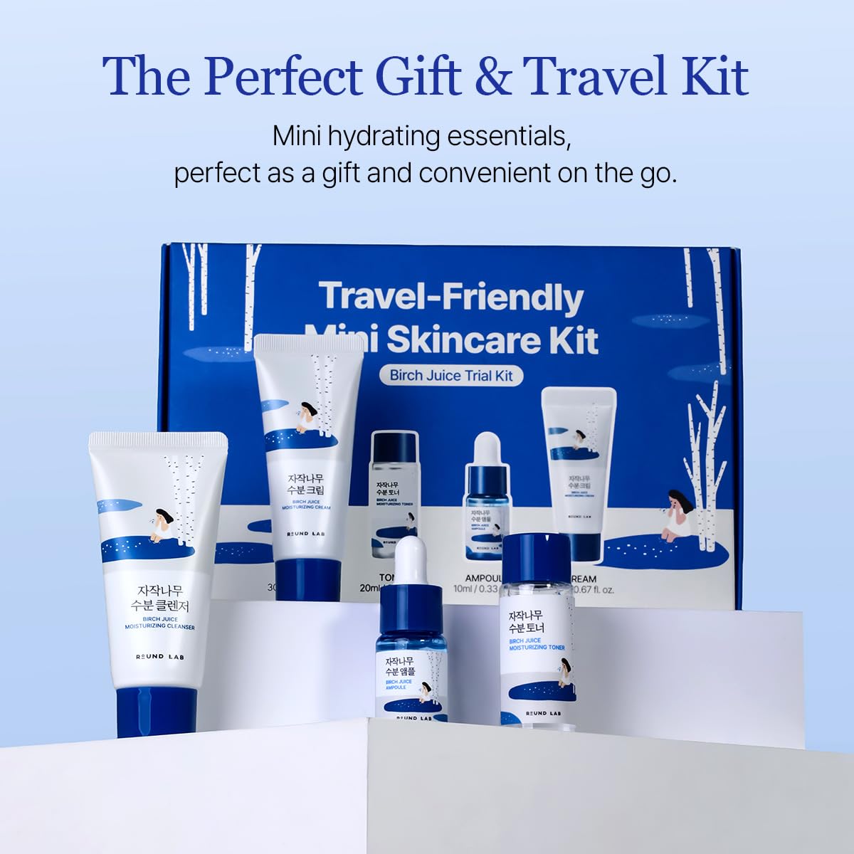 ROUND LAB Birch Juice set styled inside a travel bag for easy packing and convenience