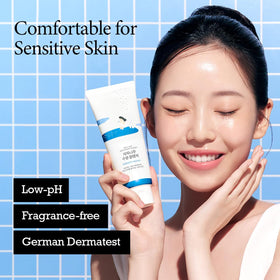ROUND LAB cleanser in hand application showing gentle spread and comfortable feel benefit