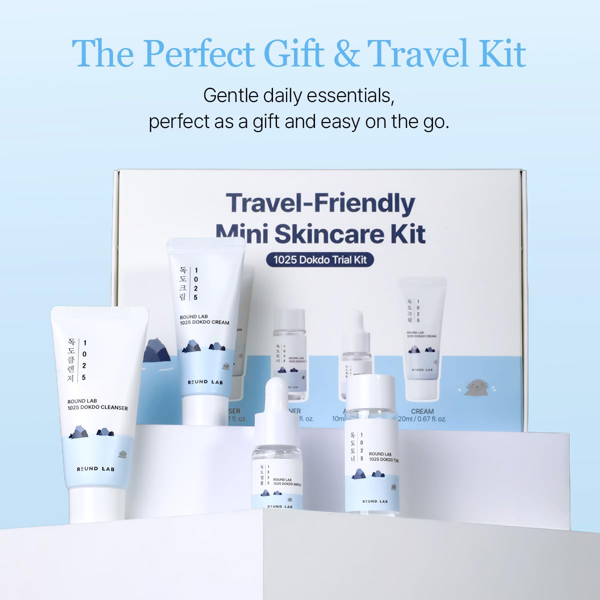 ROUND LAB travel pouch set styled for travel convenience and routine consistency