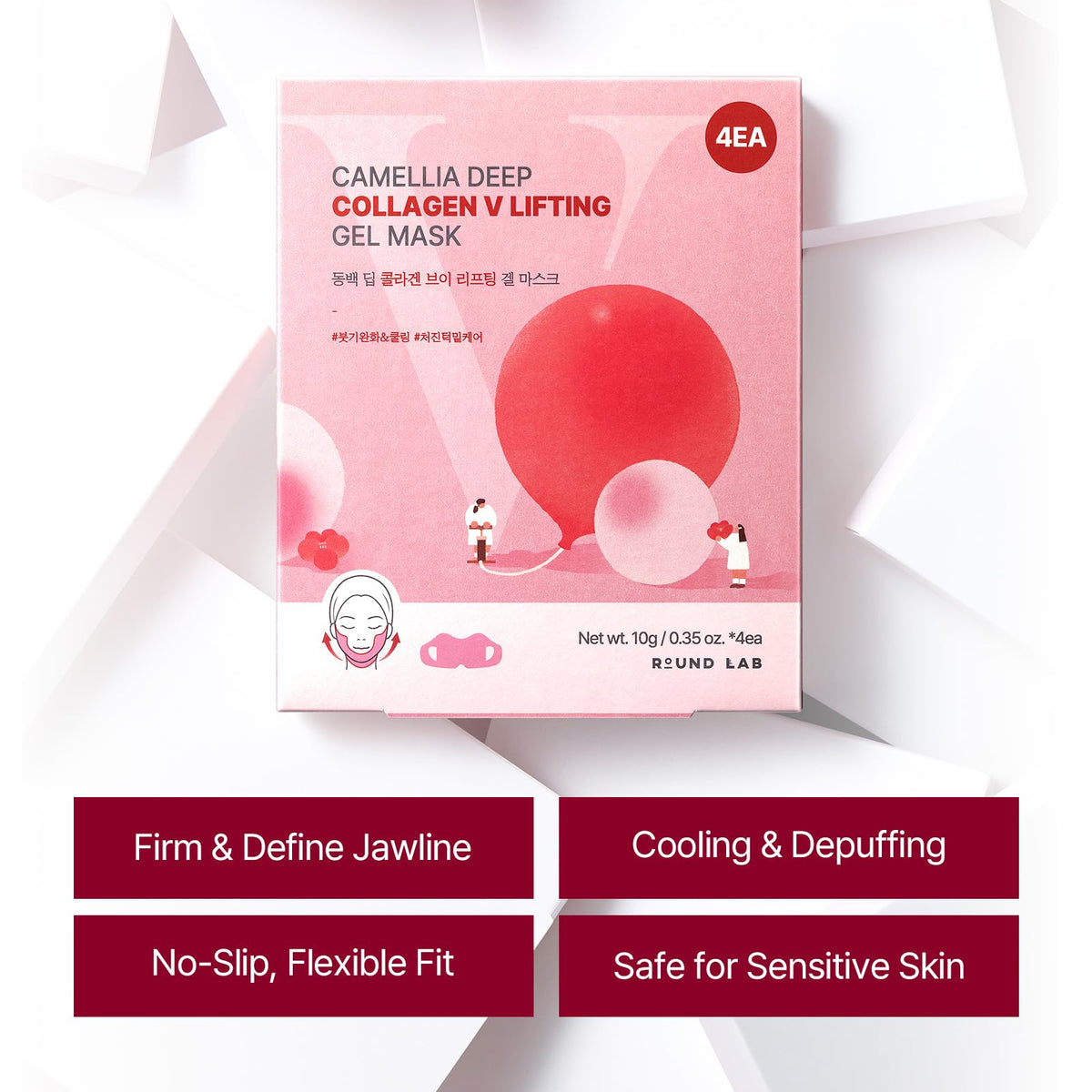 ROUND LAB essence droplet on mask showing camellia and collagen nourishment