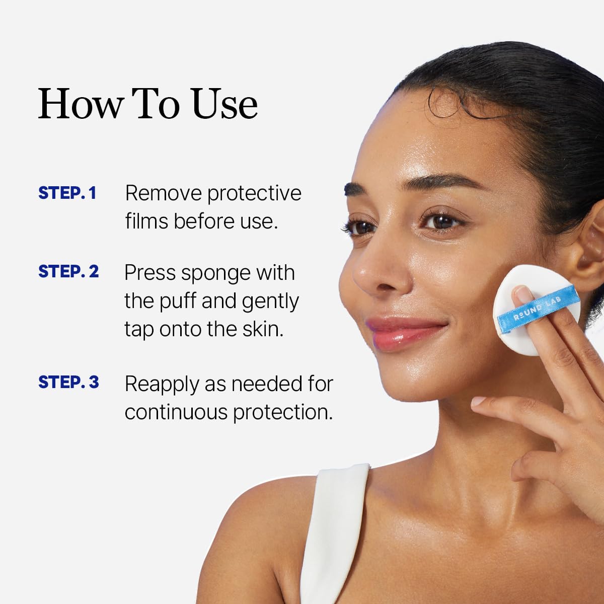 ROUND LAB label showing non-nano zinc oxide ingredient and SPF50+ benefit