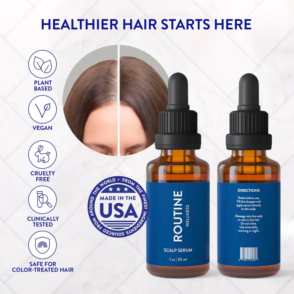 Routine Wellness bottle staged in bathroom routine conveying effortless integration benefit