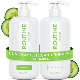 Routine Wellness front packaging showing cucumber scent and volumizing benefits