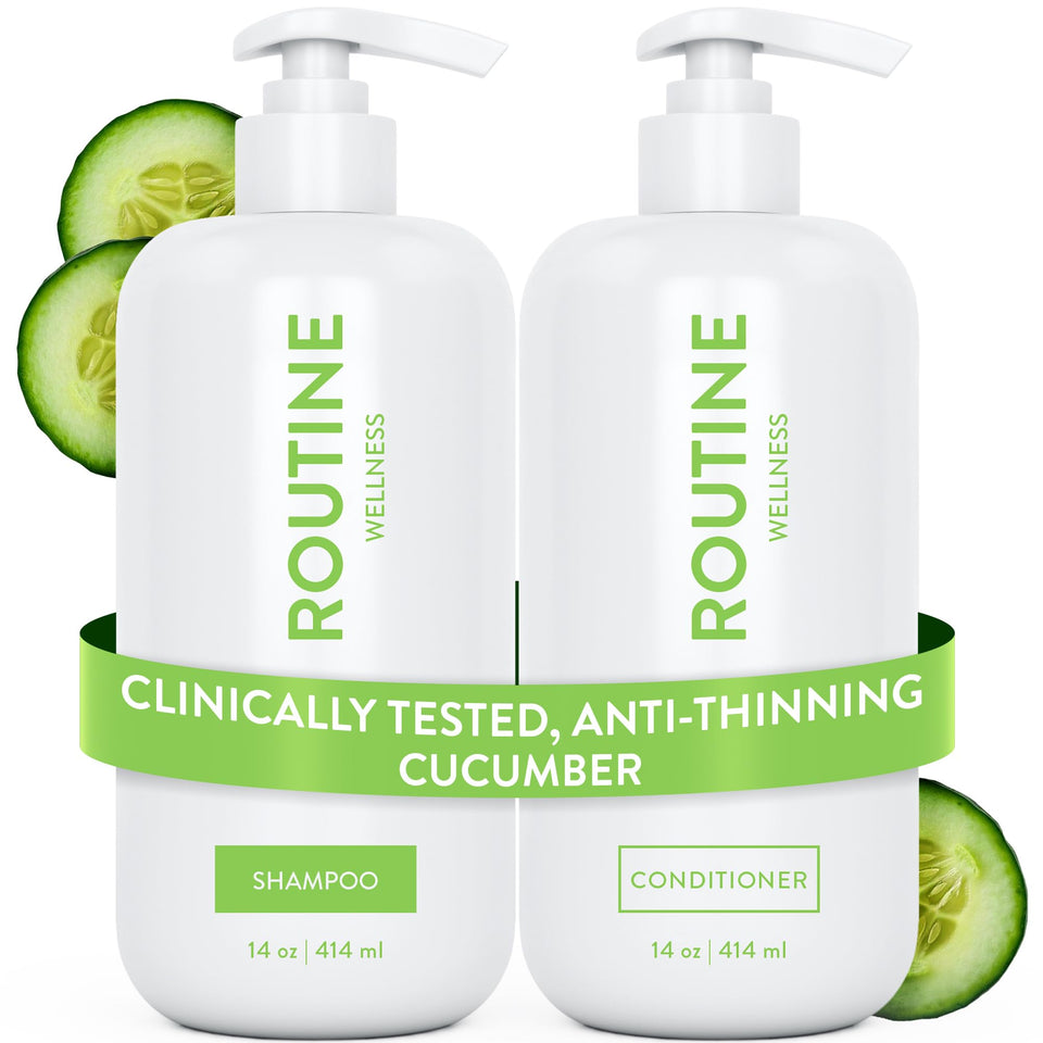 Routine Wellness front packaging showing cucumber scent and volumizing benefits