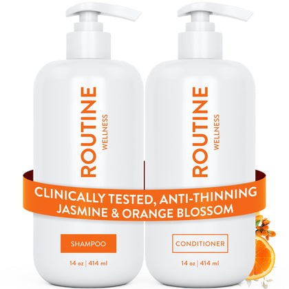 Routine Wellness front packaging set showing volumizing duo and scent benefits