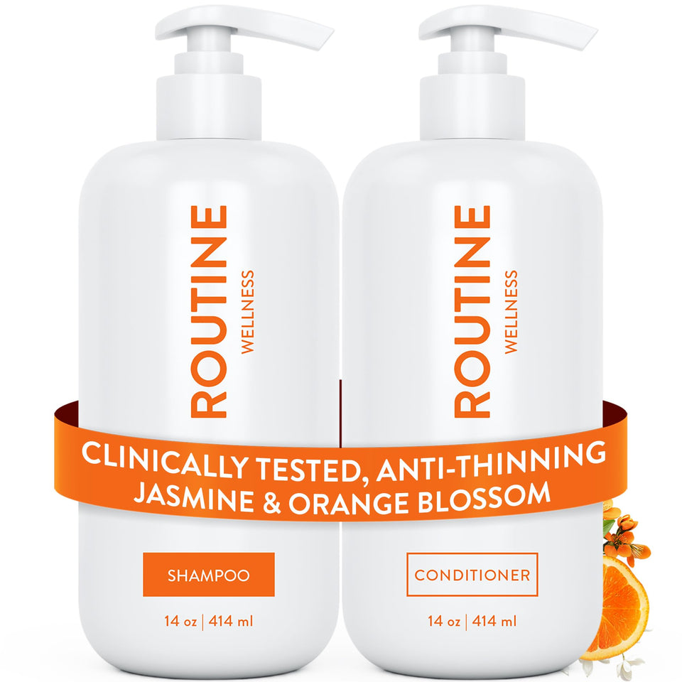 Routine Wellness front packaging set showing volumizing duo and scent benefits