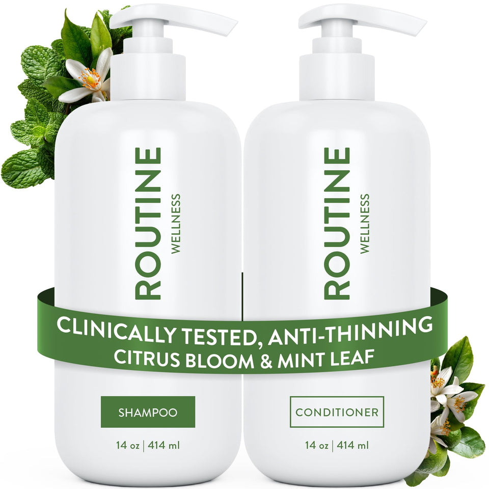 Routine Wellness front packaging view showing both bottles with fresh scent benefit