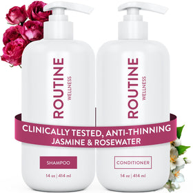 Routine Wellness front packaging showing shampoo and conditioner for fuller-looking hair