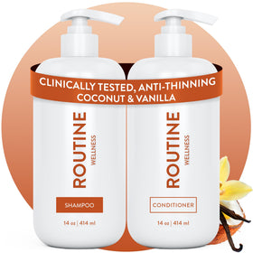Routine Wellness front packaging showing shampoo and conditioner for fuller hair
