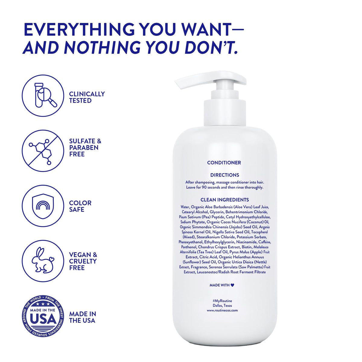 Routine Wellness bottle on bathroom shelf in lifestyle scene showing salon-quality routine benefit