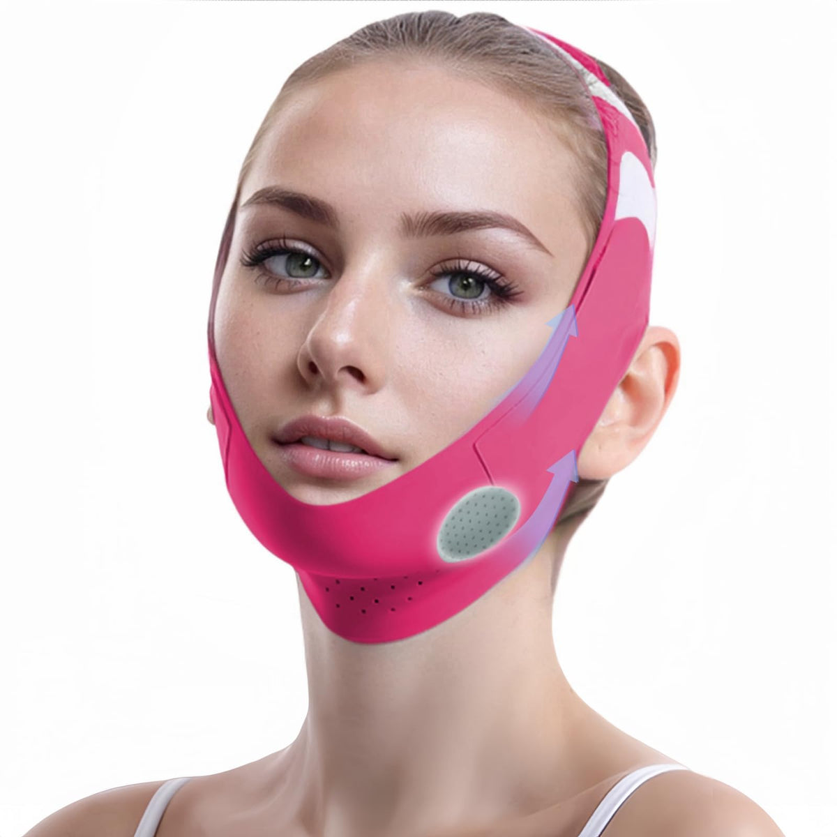 ROWMATE front view of red V-Line mask showing snug chin support benefit