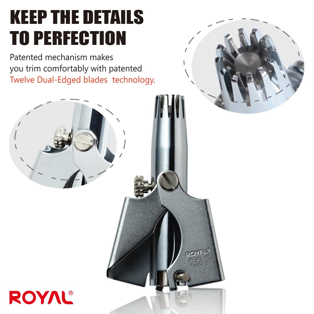 ROYAL Birdie close-up of twelve dual-edged blades for smooth trimming