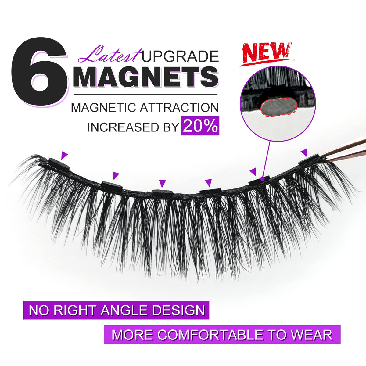royaomis close-up of six magnets on lash strip for stronger secure hold