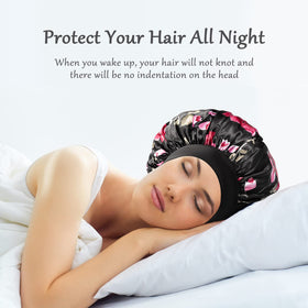 ROYBENS lifestyle shot of bonnet on pillow in bedroom to protect hair while sleeping