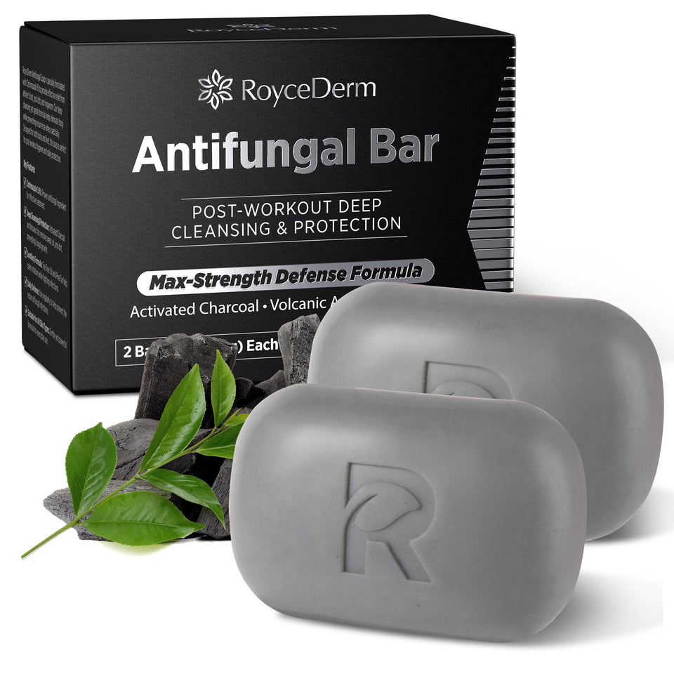 Roycederm front packaging showing two medicated antifungal soap bars for active skin