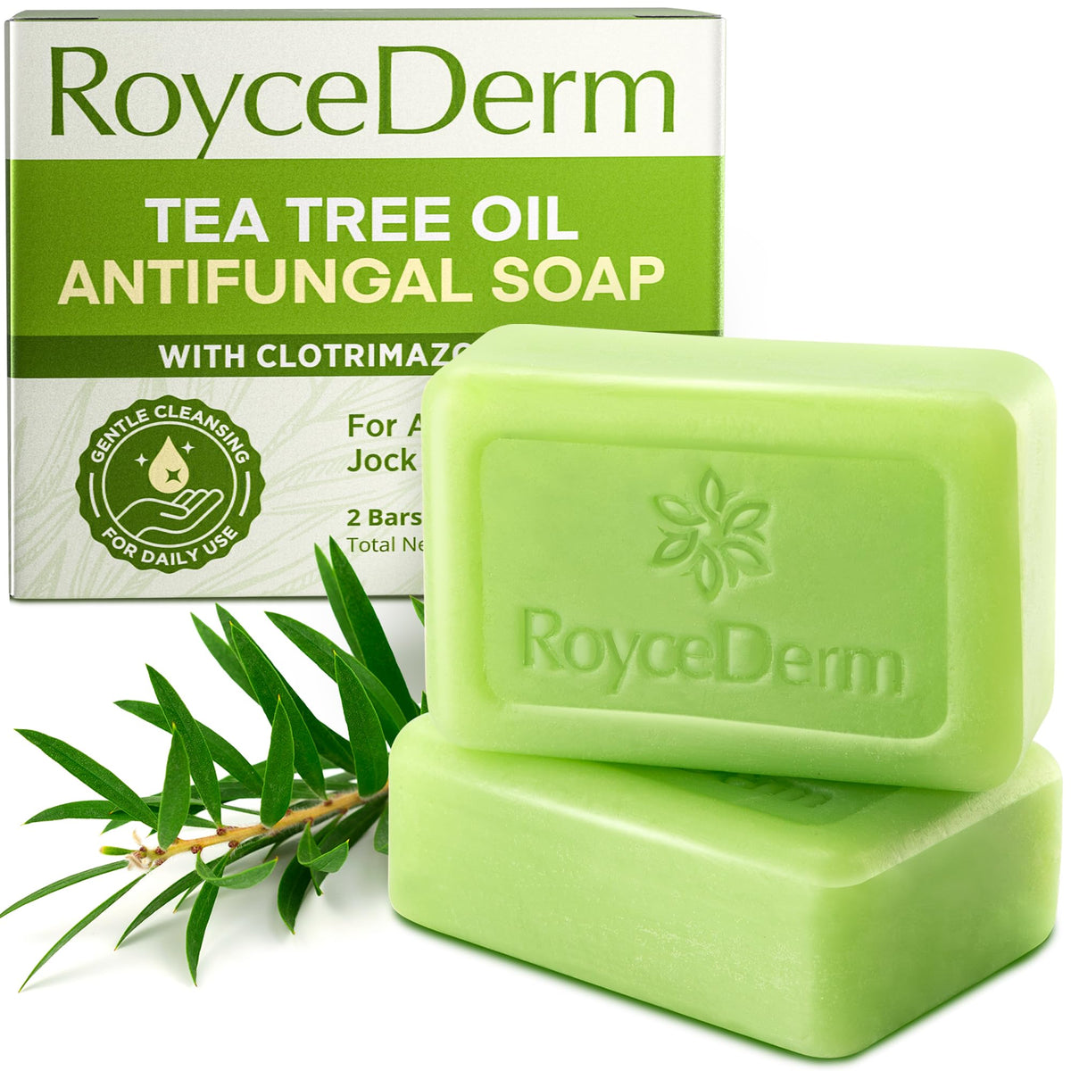 Roycederm front packaging showing medicated bar and benefits
