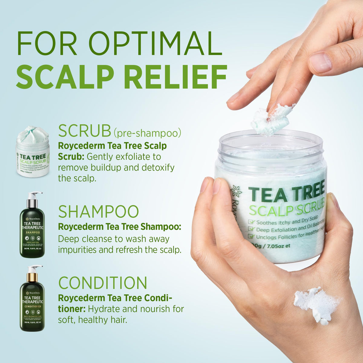 Roycederm surrounded by tea tree and rosemary botanicals demonstrating natural actives