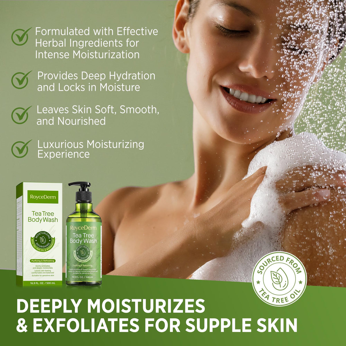 RoyceDerm creamy lather close-up demonstrating effective, moisturizing foam