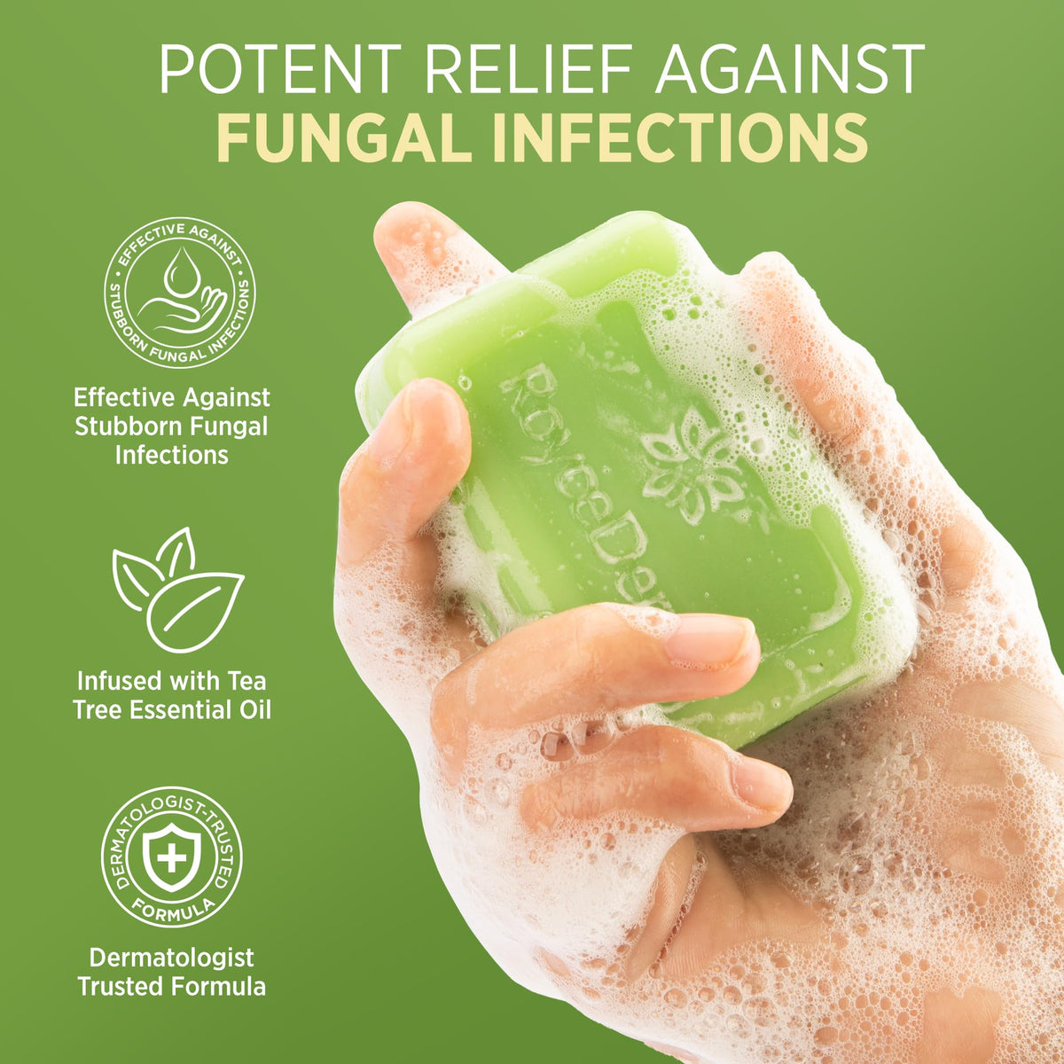 Roycederm producing lather and rinsing for clean skin