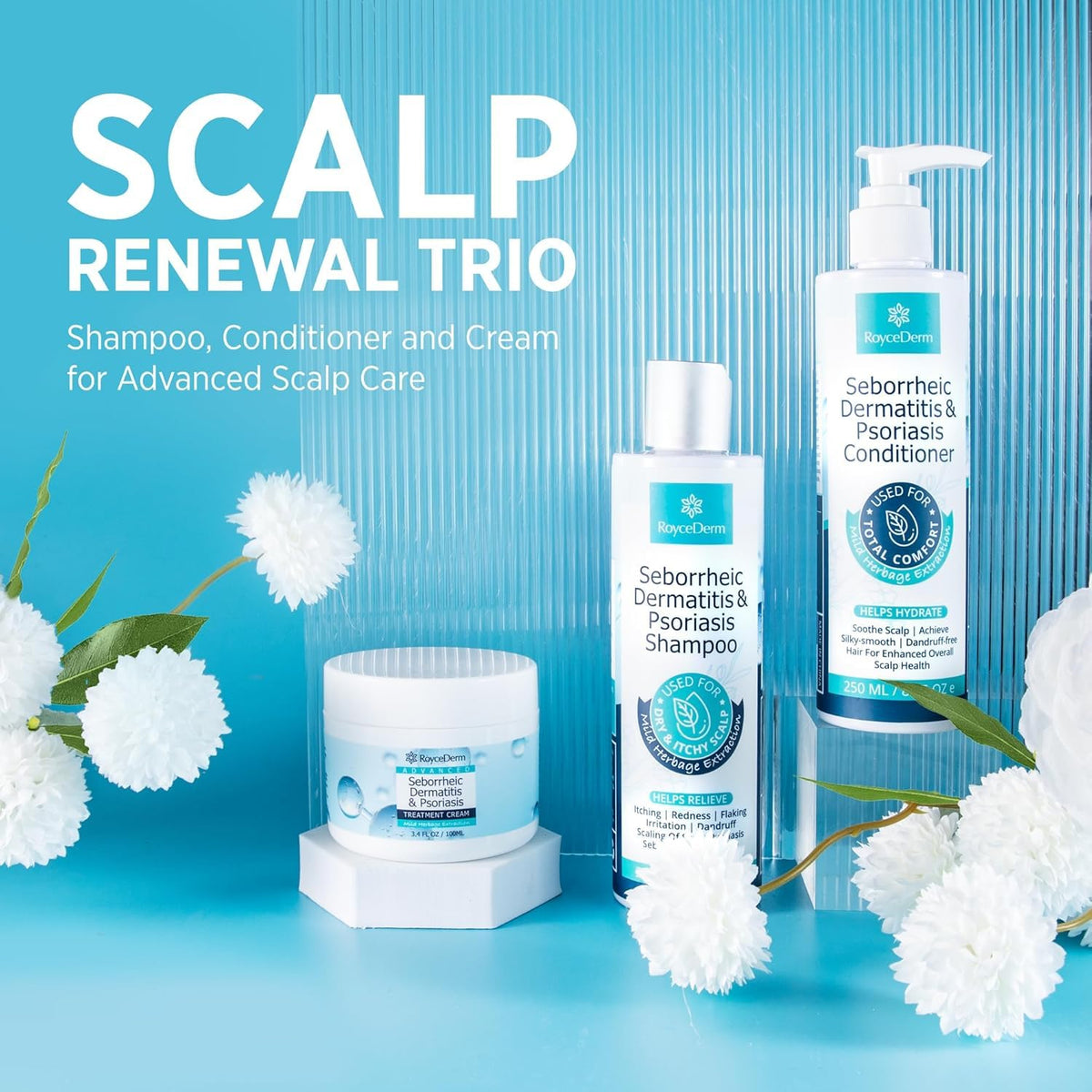 Roycederm set placed in bathroom lifestyle scene promoting routine comfort