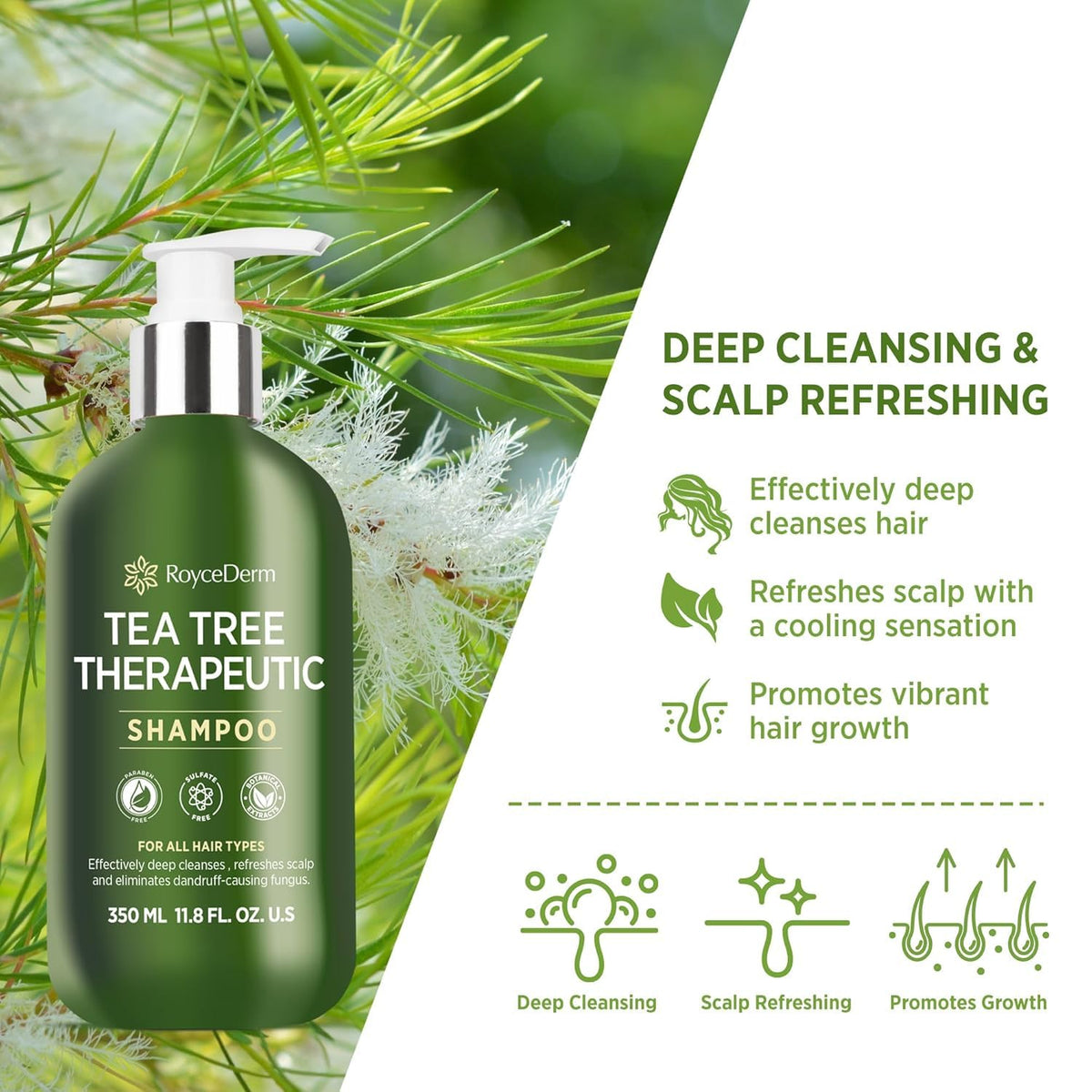 Roycederm pump and label close-up highlighting active ingredients