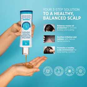 Roycederm applying shampoo to scalp in shower to soothe irritation
